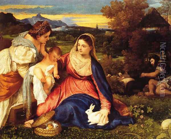 Madonna of the Rabbit Oil Painting - Tiziano Vecellio (Titian)