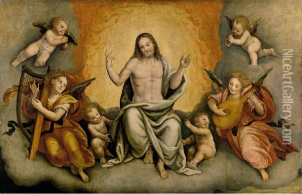 The Triumph Of Christ With Angels And Cherubs Oil Painting - Bernardino Lanino