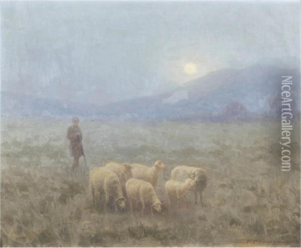 Shepherd And His Flock Oil Painting - Georgios Prokopiou