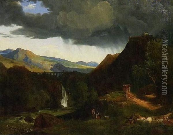 Paysage A L'aqueduc Oil Painting - Jean-Charles Joseph Remond