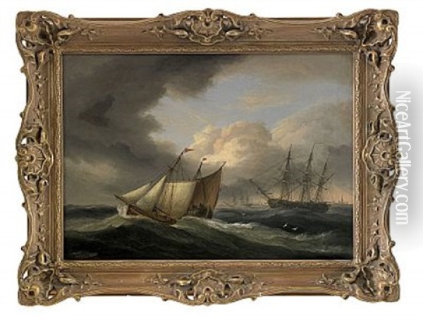 Segelskutor Pa Stormigt Hav Oil Painting - Thomas Luny