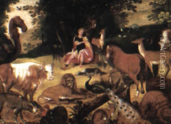 Orpheus Playing To The Animals Oil Painting - Frederik Bouttats the Elder
