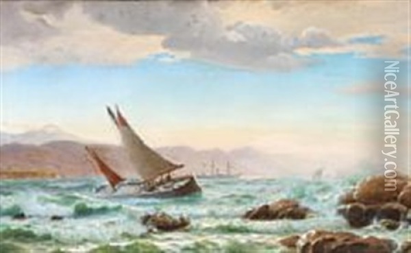 A Roman Bay With Plenty Of Ships Oil Painting - Christian Frederic Eckardt