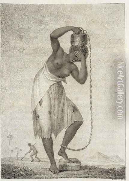 A Female Negro Slave, with a Weight chained to her ankle, from Narrative of a Five Years Expedition against the Revolted Negroes of Surinam, in Guiana, on the Wild Coast of South America, from the year 1772 to 1777, engraved by Francesco Bartolozzi Oil Painting - John Gabriel Stedman