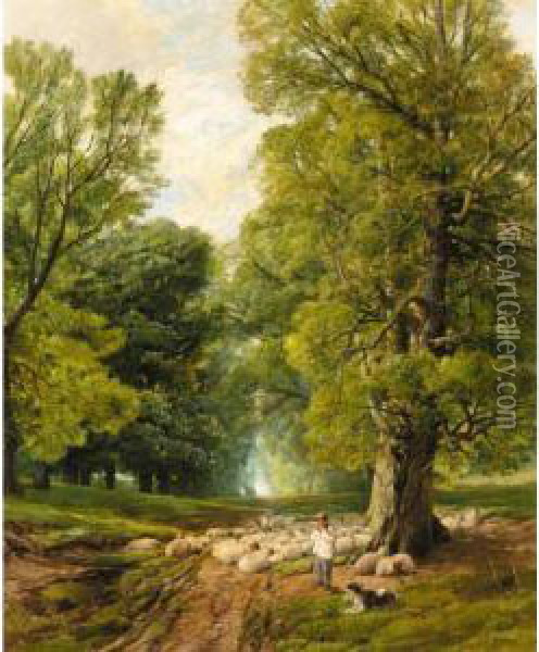 A Shepherd And His Flock Oil Painting - Frederick William Hulme