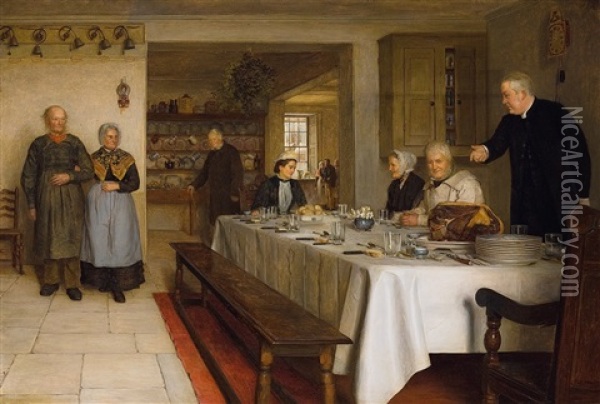A Christmas Dinner At The Rectory Oil Painting - Edith Hayllar