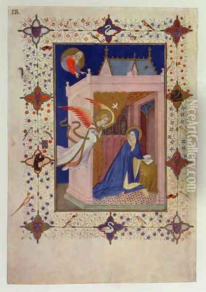 Hours of Notre Dame Matins The Annunciation from the Tres Riches Heures du Duc de Berry Oil Painting - Jacquemart De Hesdin
