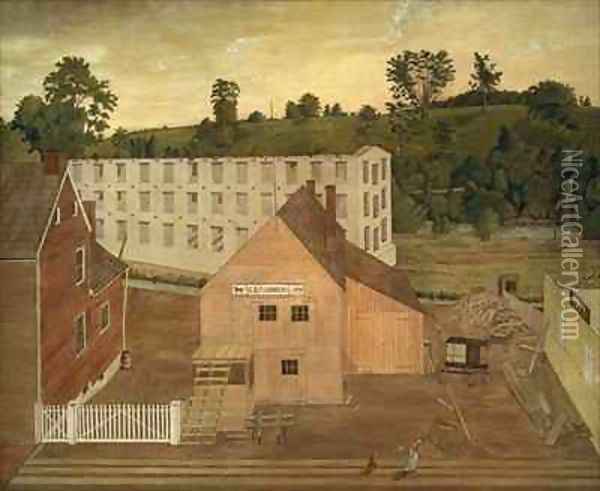 View of Darby, Pennsylvania, After the Burning of Lord's Mill Oil Painting - Jesse D. Bunting
