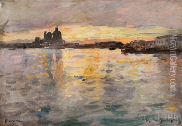 Venise /last Light Oil Painting - Maurice Bompard