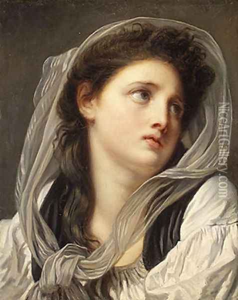 Head of a Young Woman mid 1770s Oil Painting - Jean Baptiste Greuze