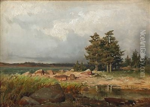 Coastal Scene At Autumn Time Oil Painting - Berndt Adolf Lindholm