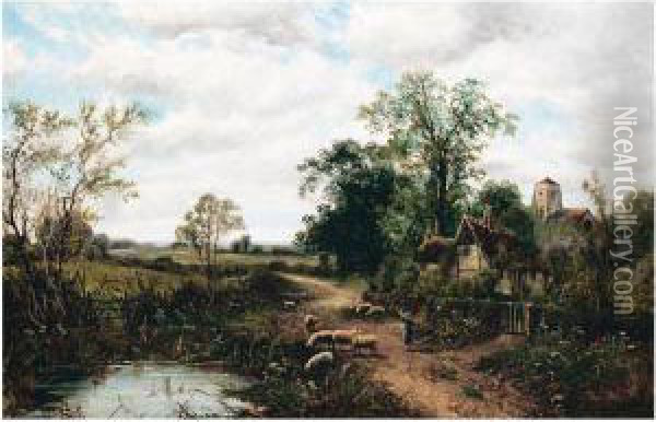 Sheep By A Cottage Oil Painting - Octavius Thomas Clark