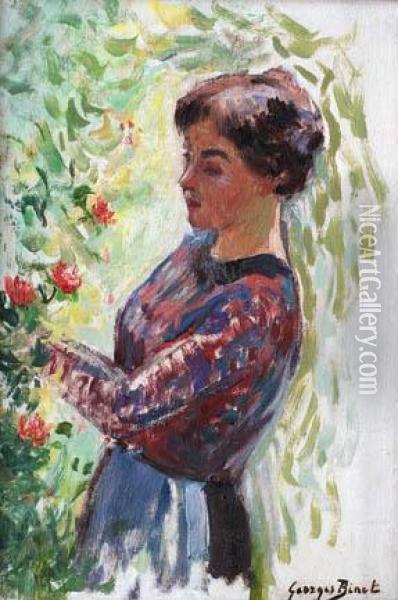 Femme Aux Fleurs Oil Painting - Georges Binet