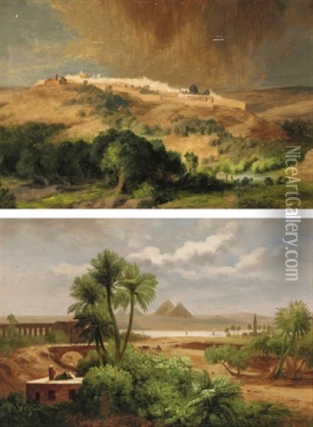 Jerusalem, A Storm Approaching (+ The Nile At Giza; Pair) Oil Painting - Eduard Hartung