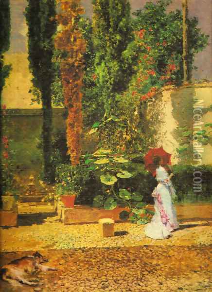Garden of the Fortuny's house Oil Painting - Mariano Jose Maria Bernardo Fortuny y Carbo
