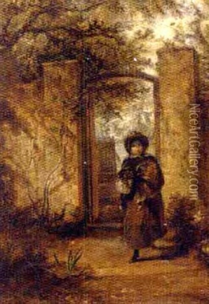 At The Garden Door Oil Painting - Frederick Goodall