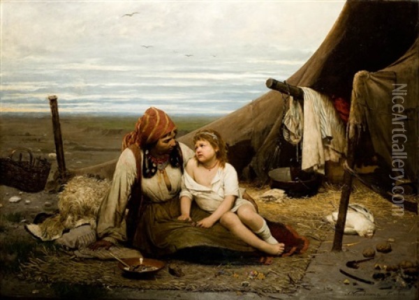 Gypsy Family Oil Painting - Anton Kozakiewicz