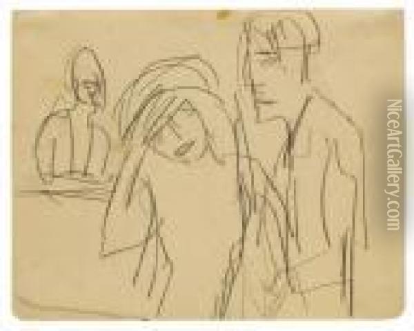 Drei Figuren Oil Painting - Ernst Ludwig Kirchner