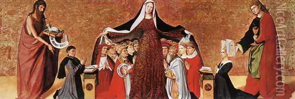 The Virgin of Mercy 1452 Oil Painting - Enguerrand Charonton