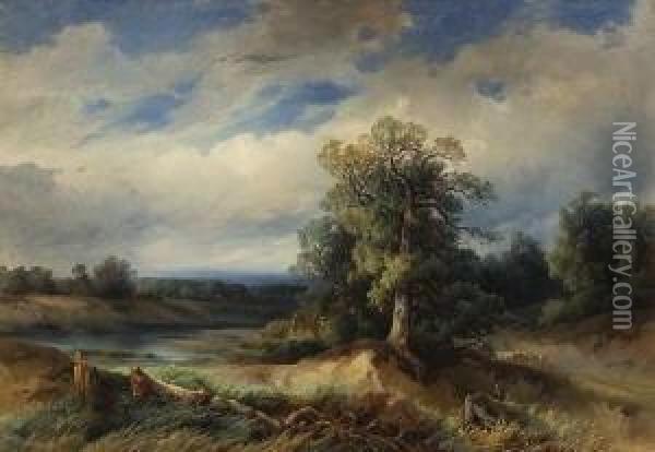 Flusslandschaft. Oil Painting - August Schaeffer von Wienwald