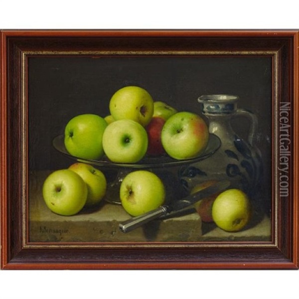 Still Life With Apples Oil Painting - Antonio Mensaque
