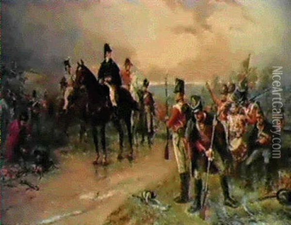 Wellington At Waterloo, The Dawn Of Day, June 18th 1815 Oil Painting - Robert Alexander Hillingford