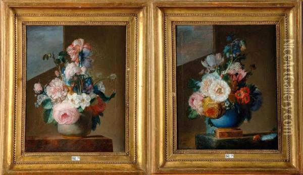 Vase De Fleurs Sur Un Entablement Oil Painting - Jean Louis, Le Jeune Prevost