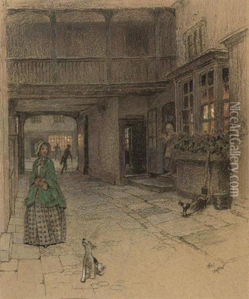 A Courtyard At The Red Lion, Banbury Oil Painting - Cecil Charles Aldin