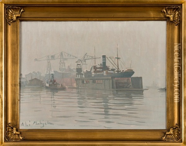 A Shipyard, Helsinki Oil Painting - Alarik (Ali) Munsterhjelm