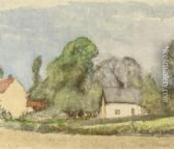 The Little White Cottage Oil Painting - George Clausen