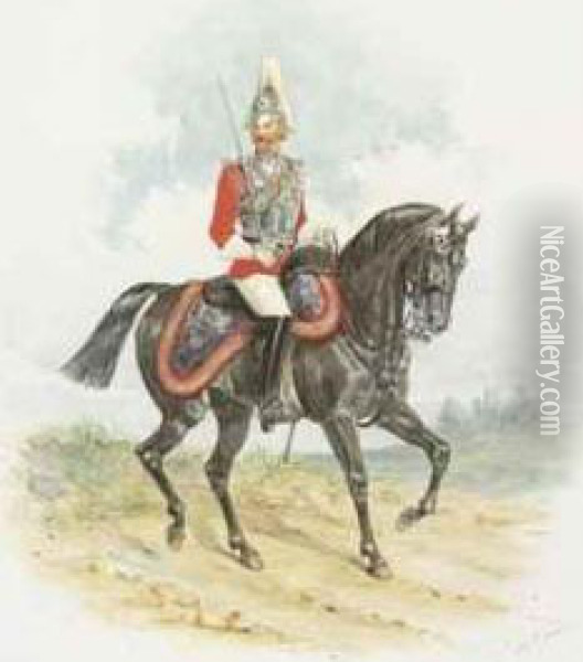 A Mounted Officer Of The 2 
N 
D 
 Lifeguards Oil Painting - Richard Simkin