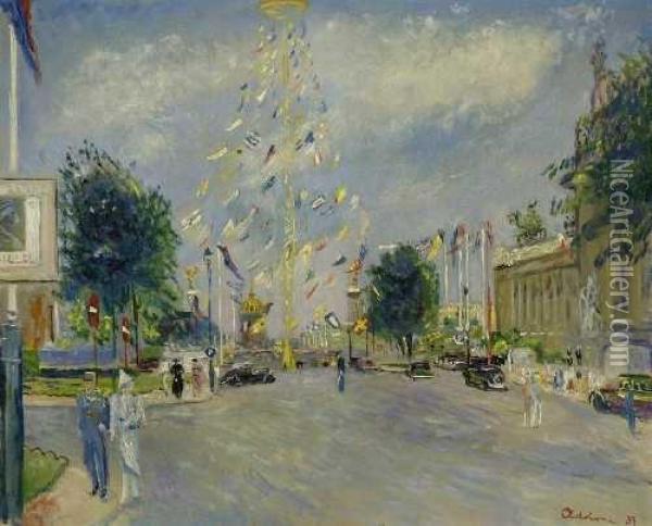 L'exposition. 1937 Oil Painting - Lucien Adrion