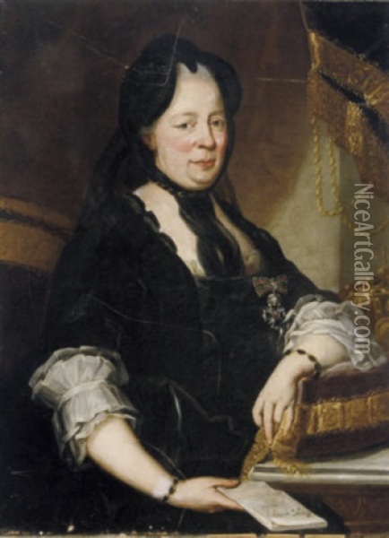 Portrait Of Empress Maria Theresa Of Austria In A Black Dress, Holding A Letter Oil Painting - Martin van Meytens the Younger