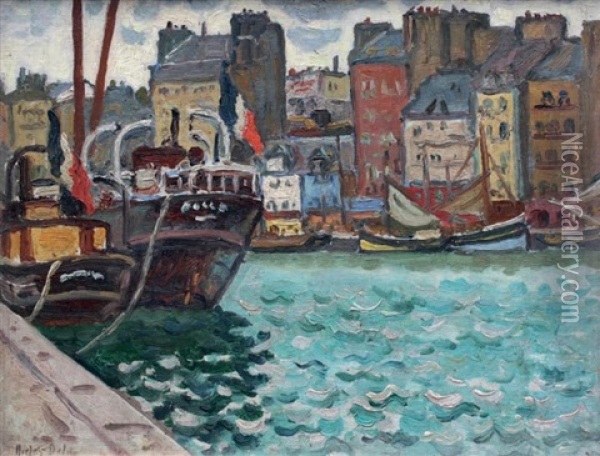 Bateaux A Quai Dans Le Vieux Bassin A Honfleur Oil Painting - Henri Lienard De Saint-Delis