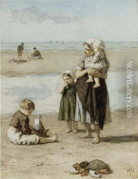 On The Beach, Scheveningen Oil Painting - David Adolf Constant Artz