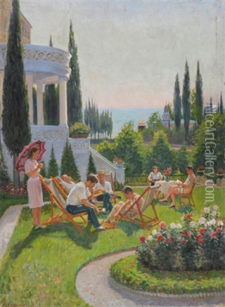 Dans Le Jardin En Crimee Oil Painting - Boris J. Vladimirsky