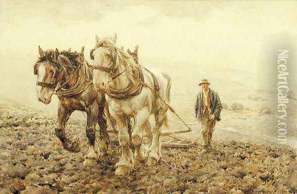 Harrowing on the South Downs near Willmington, Sussex Oil Painting - Harold Swanwick