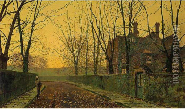 An Autumnal Evening Glow Oil Painting - John Atkinson Grimshaw