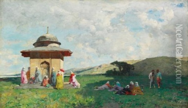 Turkish Women At A Shrine Oil Painting - Alberto Pasini