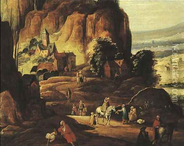 Travellers and beggars on a mountain path Oil Painting - Josse de Momper