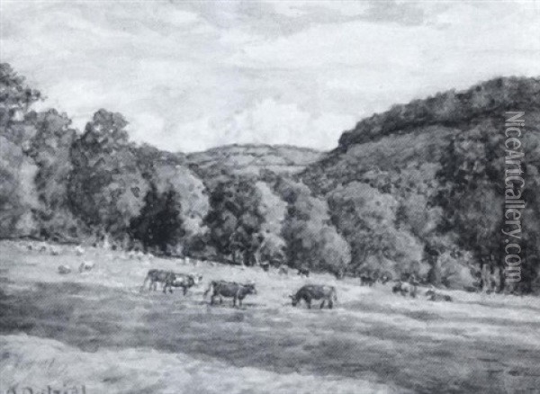 Pasture Views And Cattle Oil Painting - Owen Dalziel