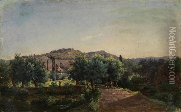 Hugelige Landschaft Mit Einem Bach Und Einer Brucke Oil Painting - Karoly, the Elder Marko