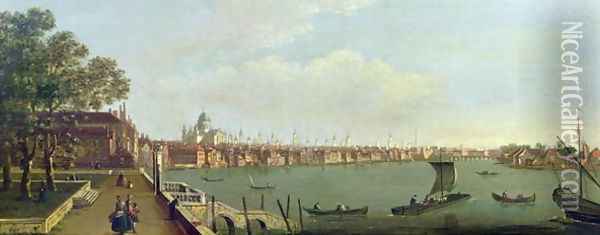 London Bridge and the City from Somerset House Oil Painting - Francis Smith