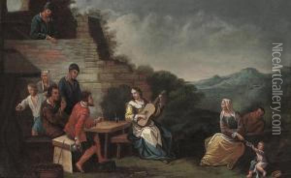 Peasants Merrymaking By A Ruin Oil Painting - Paolo Monaldi