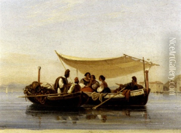 Pecheurs Dans Une Barque Oil Painting - Alphee De Regny