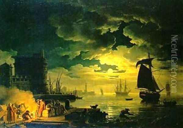 Clair de lune Oil Painting - Claude-joseph Vernet