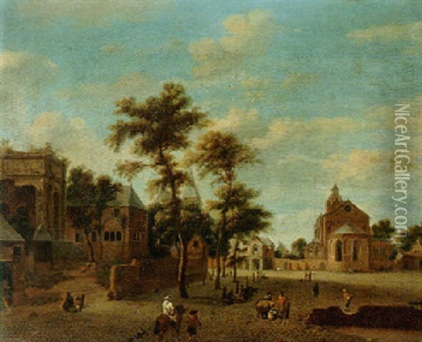 A View Of A Square In Cologne With The Church Of Saint Cecilia On The Right Oil Painting - Jan Van Der Heyden