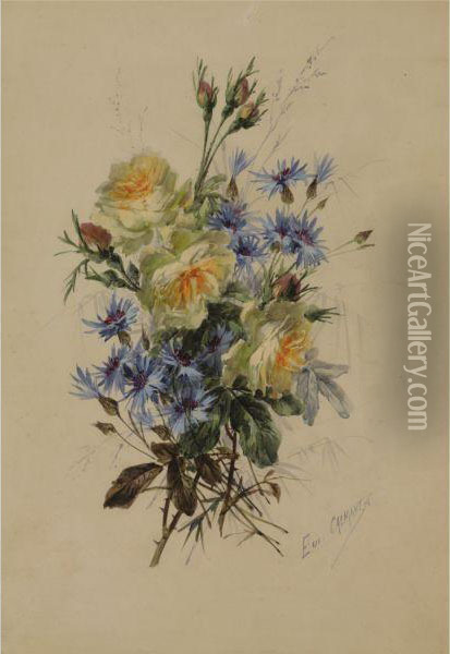 A Still Life Of Flowers Oil Painting - Eugene Marguerite Calmant