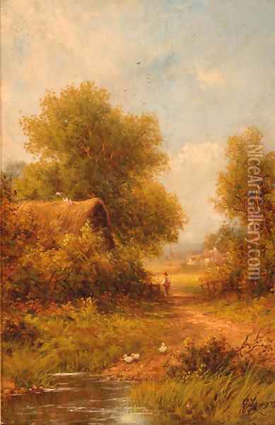 The duck pond Oil Painting - Henry Maidment