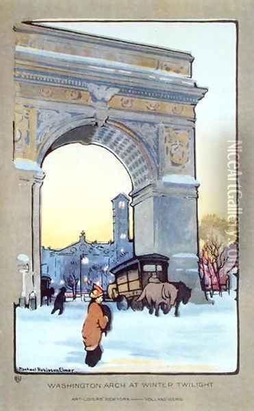 Washington Square Arch at Winter Twilight Oil Painting - Elmer, Rachael Robinson